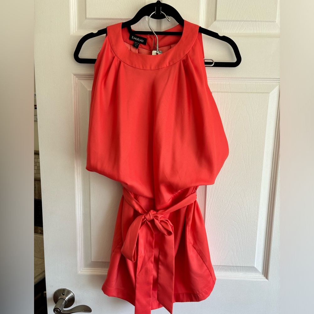 Bebe coral open back mini dress
